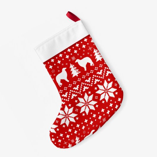 ボルゾイシルエットドッグズホリデーパターンレッド スモールクリスマスストッキング (裏面 (吊り時))