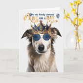 ボルゾイドッグキングの日おもしろい誕生日 カード (黄色い花)