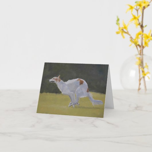 ボルゾイロシアのヴォルフハウンド犬アートノートカード カード (黄色い花)