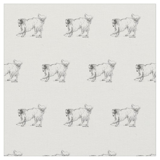 ボルゾイ墨画ドッグアート動物用織物 ファブリック (クローズアップ)