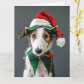 ボルゾイ小妖精や小人子犬クリスマスカード カード (黄色い花)