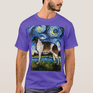 ボルゾイ星空のナイトドッグアートバイアハアニマルペットアート Tシャツ