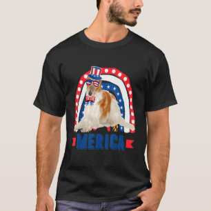 ボルゾイ犬レインボーヒョウメリカ国旗7月4日 Tシャツ
