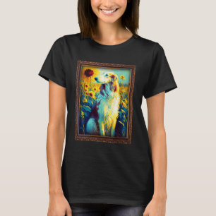 ボルゾイ絵画さんのヒマワリ花母フローラ Tシャツ