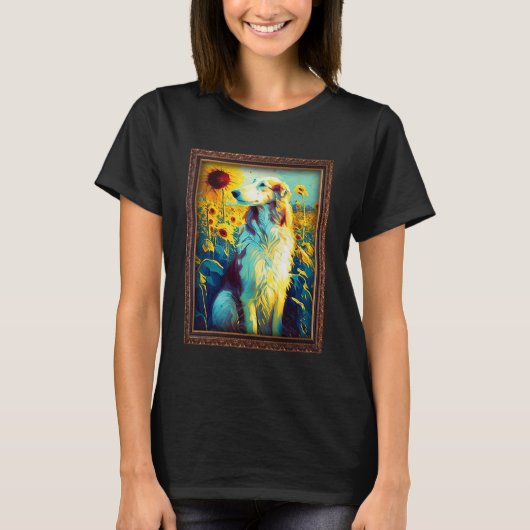 ボルゾイ絵画さんのヒマワリ花母フローラ Tシャツ (正面)
