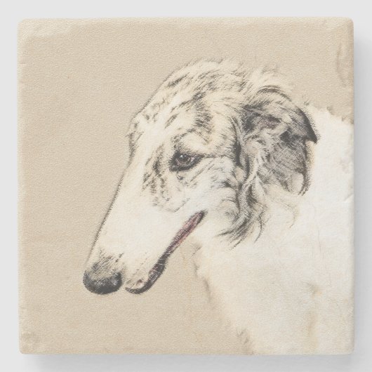 ボルゾイ絵画のオリジナルドッグアート ストーンコースター (正面)