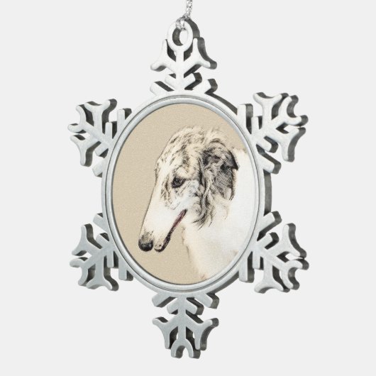 ボルゾイ絵画のオリジナルドッグアート スノーフレークピューターオーナメント (右)
