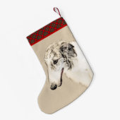 ボルゾイ絵画のオリジナルドッグアート スモールクリスマスストッキング (裏面 (吊り時))