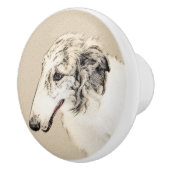 ボルゾイ絵画のオリジナルドッグアート セラミックノブ (右)