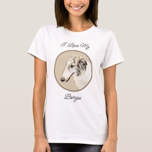 ボルゾイ絵画のオリジナルドッグアート Tシャツ (正面)