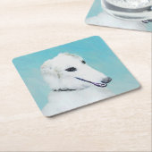 ボルゾイ絵画ズ（白） – かわいいオリジナルドッグアート スクエアペーパーコースター (アングル)