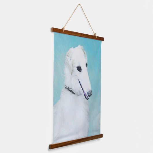 ボルゾイ絵画ズ(白) – かわいいオリジナルドッグアート 吊り下げ型タペストリー (傾斜あり)