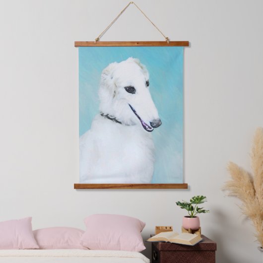 ボルゾイ絵画ズ(白) – かわいいオリジナルドッグアート 吊り下げ型タペストリー (寝室)