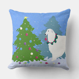 ボルゾイ飾の森のクリスマスツリー クッション