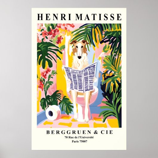 ボルゾイ アートプリント 面白いバスルーム装飾品、犬 ポスター (正面)