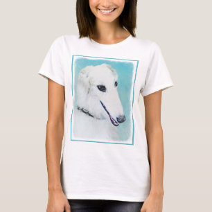 ボルゾイ（白）絵画のかわいいオリジナルドッグアート Tシャツ