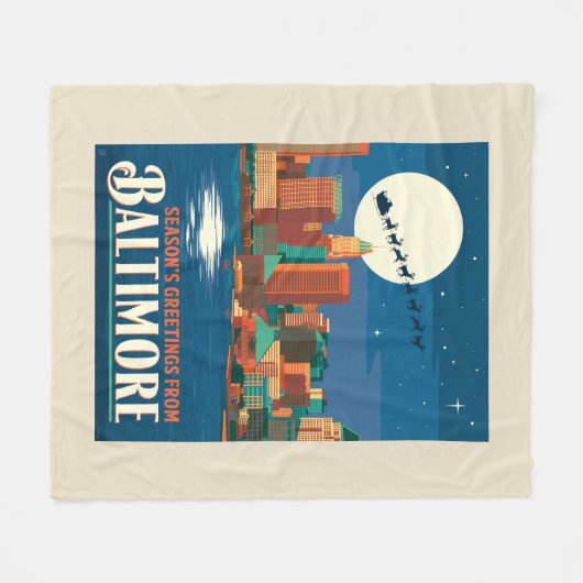 ボルチモアからの季節の挨拶 フリースブランケット (正面(横))