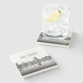 ボルチモアのスカイライン – 白黒 ストーンコースター (横)