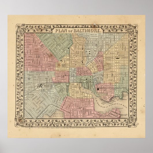 ボルチモアの地図バイミッチェル ポスター (正面)