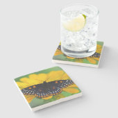 ボルチモア市松模様にスポット蝶 ストーンコースター (横)