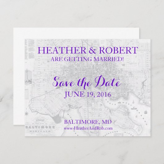 ボルチモア日付ヴィンテージマップを保存（グレー） 招待状 (正面/裏面)