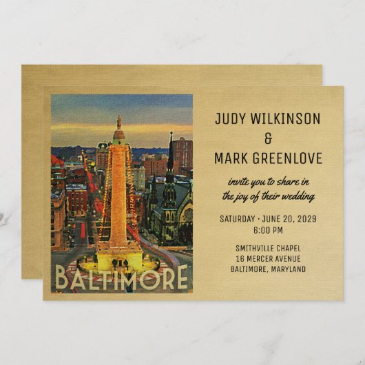 ボルチモア結婚式招待状ヴィンテージミッドセンチュリー 招待状 (正面/裏面)