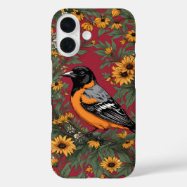 ボルチモア・オリオールとキンセンカの花 iPhone 16ケース