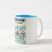 ボルチモア・メリーランドヴィンテージ航海の旅行ポスター ツートーンマグカップ (正面右)