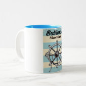 ボルチモア・メリーランドヴィンテージ航海の旅行ポスター ツートーンマグカップ (正面左)