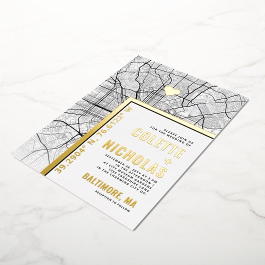 ボルチモア・ラブロケータ |シティテーマ結婚の 箔招待状 (回転した状態)