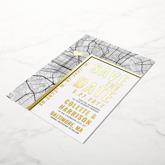 ボルチモア・ラブロケータ |結婚式の日付の保存 箔招待状 (回転した状態)