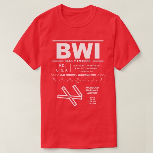 ボルチモア/ワシント国際的ンエアポートBWI Tシャツ (デザイン正面)