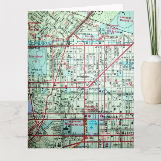 ボルチモア、MDヴィンテージマップ カード (正面)