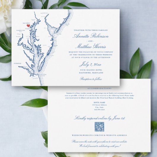 ボルチモアMarylandオールインワンQRコードRSVP 結婚's 招待状