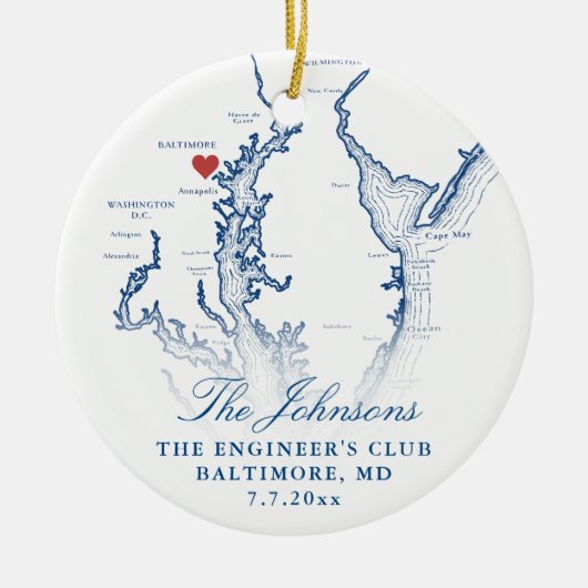 ボルチモアMDマップ海軍結婚の写真クリスマス セラミックオーナメント (正面)