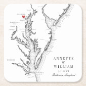 ボルチモメリーランドエレガント白黒結婚ズ スクエアペーパーコースター (正面)