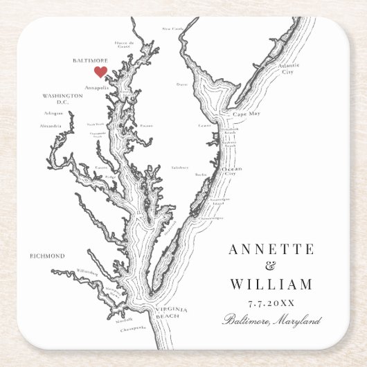 ボルチモメリーランドエレガント白黒結婚ズ スクエアペーパーコースター (正面)