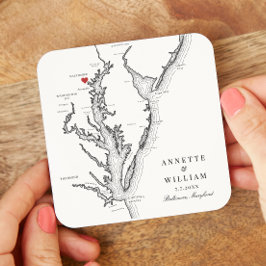 ボルチモメリーランドエレガント白黒結婚ズ スクエアペーパーコースター