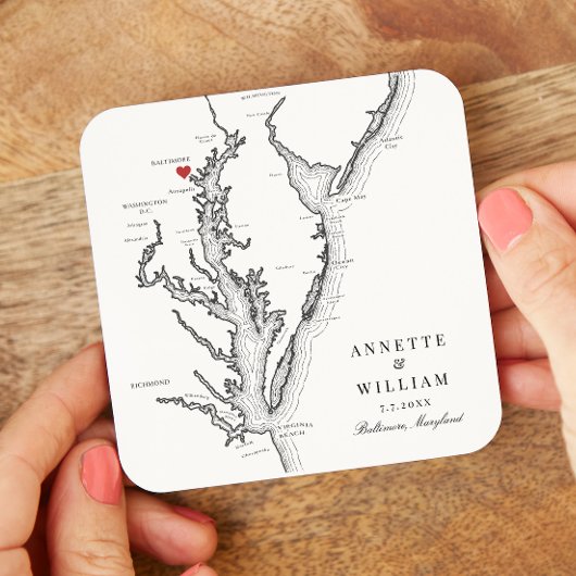 ボルチモメリーランドエレガント白黒結婚ズ スクエアペーパーコースター