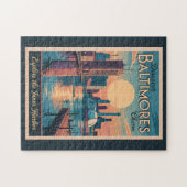 ボルチモメリーランドスカイライントラベルアートヴィンテージ ジグソーパズル (横)