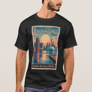 ボルチモメリーランドスカイライントラベルアートヴィンテージ Tシャツ
