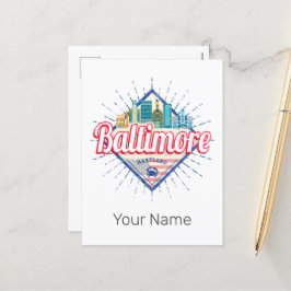 ボルチモメリーランド統一された州スカイラインヴィンテージ シーズンポストカード