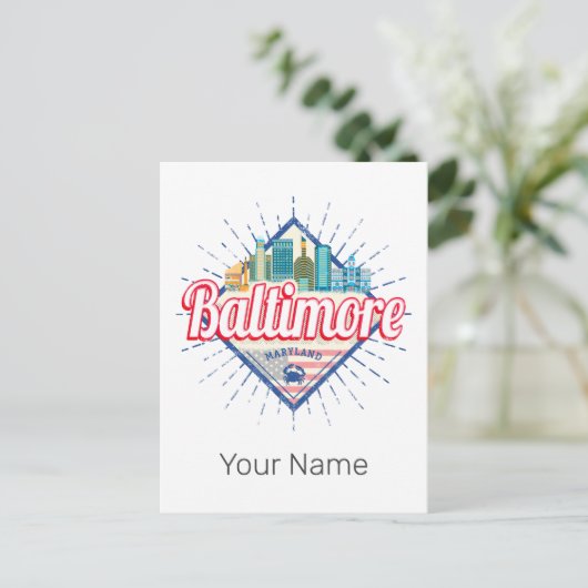 ボルチモメリーランド統一された州スカイラインヴィンテージ シーズンポストカード (スタンド正面)