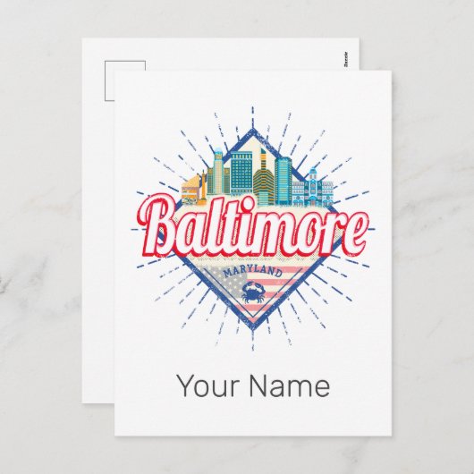 ボルチモメリーランド統一された州スカイラインヴィンテージ シーズンポストカード (正面/裏面)