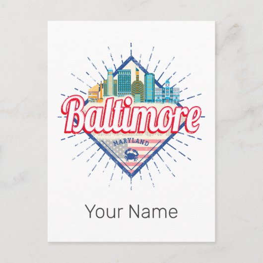 ボルチモメリーランド統一された州スカイラインヴィンテージ シーズンポストカード (正面)