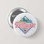 ボルチモメリーランド統一された州スカイラインヴィンテージ 缶バッジ (正面&裏面)