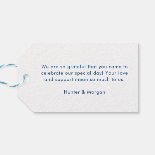 ボルティミニマルモアモダンネイビー結婚ブルー歓迎 ギフトタグ (裏面横)