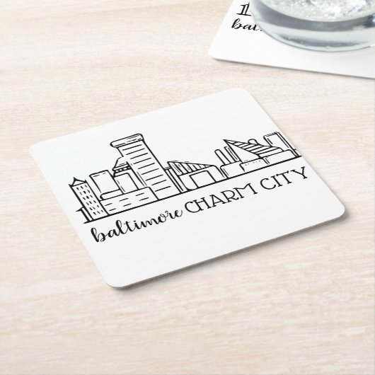 ボルティモアのスカイライン スクエアペーパーコースター (アングル)