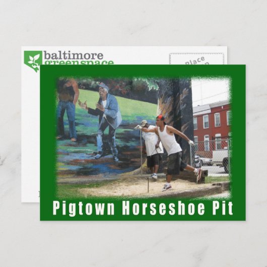 ボルティモアの緑の宇宙のPigtownの馬は郵便はがきに蹄鉄を打ちます ポストカード (正面/裏面)