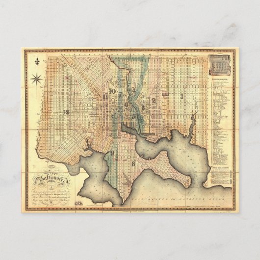 ボルティモアメリーランドの地図(1822年)の都市の計画 ポストカード (正面)
